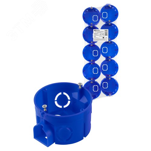 Изображение товара Установочная коробка СП D68х42мм, саморезы, стыковочные узлы, синяя, IP20, (10 шт) TDM (шт)