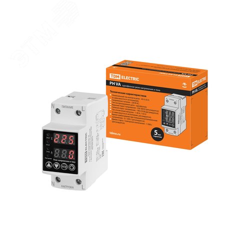 Изображение товара Реле напряжения 1ф РН VA-40А-220В (LED-VA-дисплей, с функцией ограничения тока) TDM (шт)