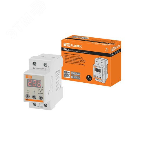 Изображение товара Реле напряжения 1ф РН 2 25А-220В (LED-дисплей) TDM (шт)