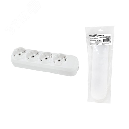 Изображение товара Колодка розеточная 4 гнезда 2П+3 16А 250В белая серии Народная (шт)