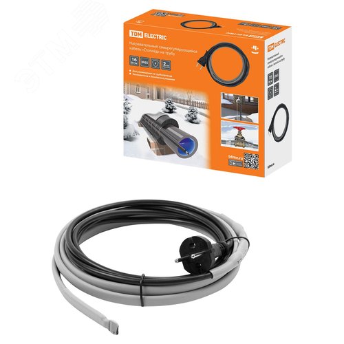Изображение товара "Кабель нагревательный саморегулирующийся ""Стоплёд"" НСК8-Н с вилкой, на трубу (8м/128Вт) TDM" (шт)