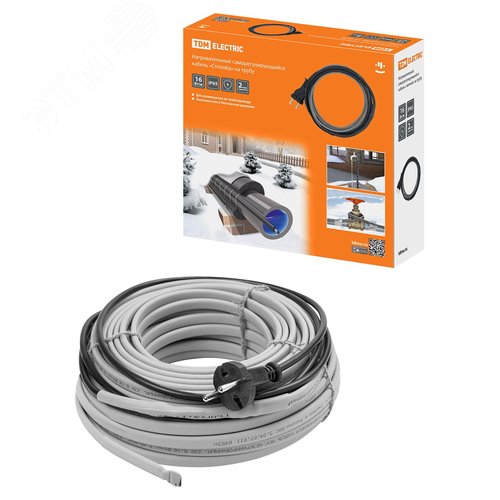 Изображение товара "Кабель нагревательный саморегулирующийся ""Стоплёд"" НСК15-Н с вилкой, на трубу (15м/240Вт) TDM" (шт)