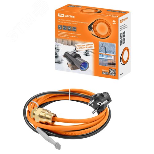 Изображение товара "Кабель нагревательный саморегулирующийся ""Стоплёд"" НСК6-В с вилкой, в трубу (6м/60Вт) TDM" (шт)