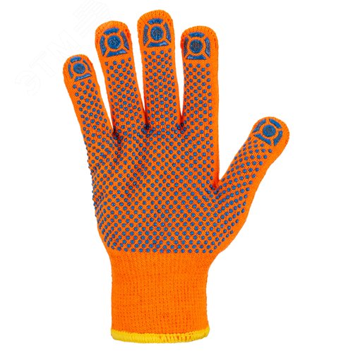 Изображение товара "Перчатки плотной вязки акрил с ПВХ, ""Точка"", оранжевые, 8, 10 кл., 72-75 г, 1 пара" (пар)