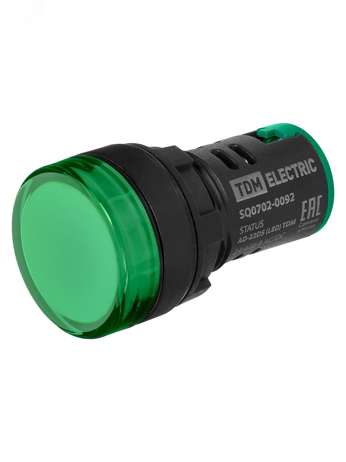 Изображение товара STATUS Лампа сигнальная AD-22DS, LED, d22 мм, 24-440 В AC/DC, IP65, зеленый TDM (шт)