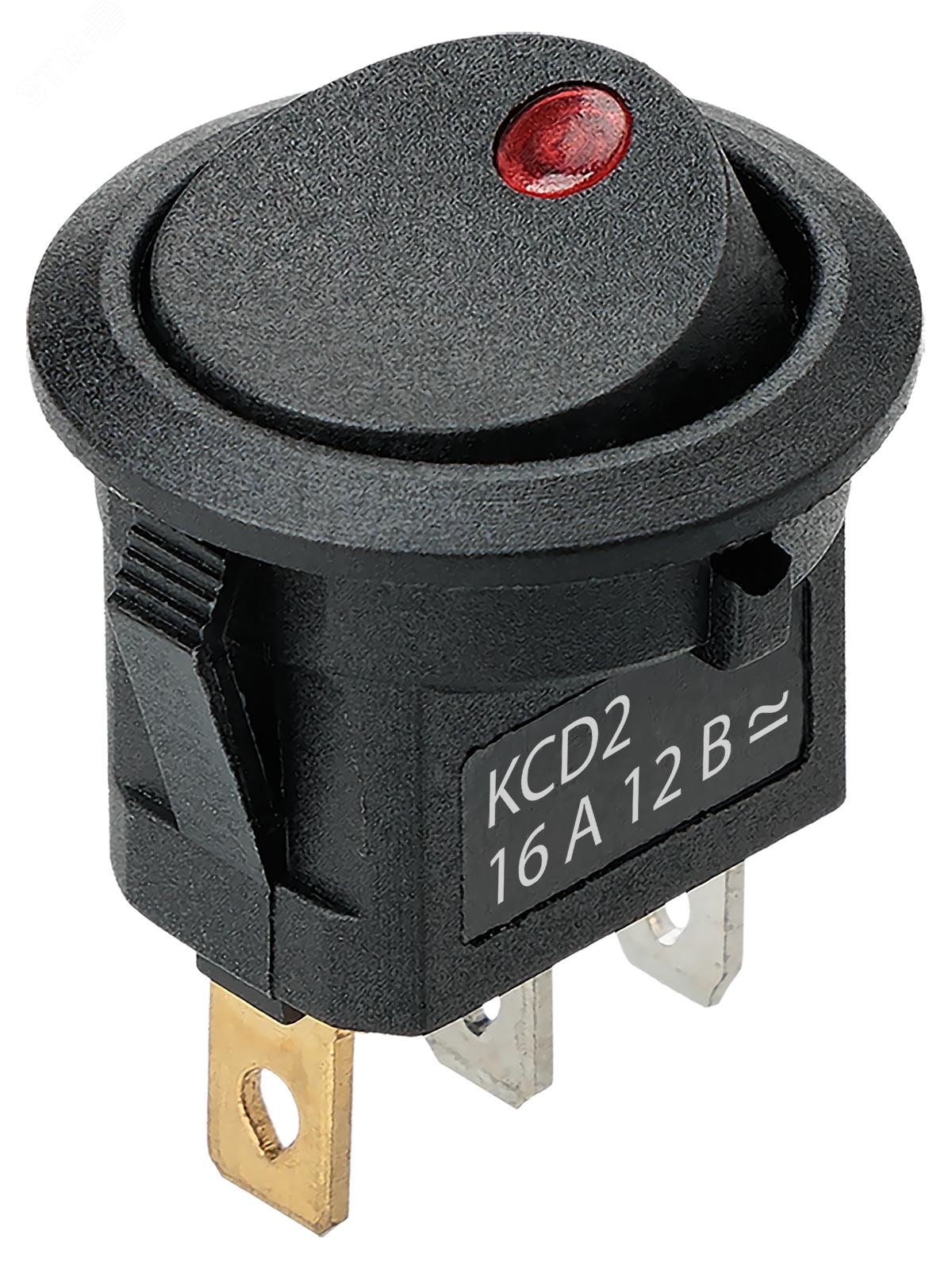 Изображение товара Круглый клавишный выключатель KCD2-101N-2 12В AC/DC с LED-индикацией черный