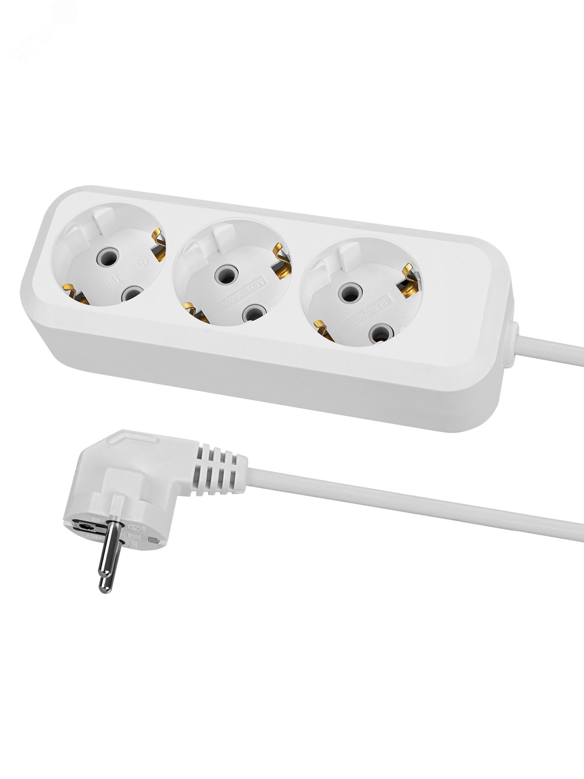 Изображение товара Удлинитель с 3 розетками 3 метра с заземлением белый