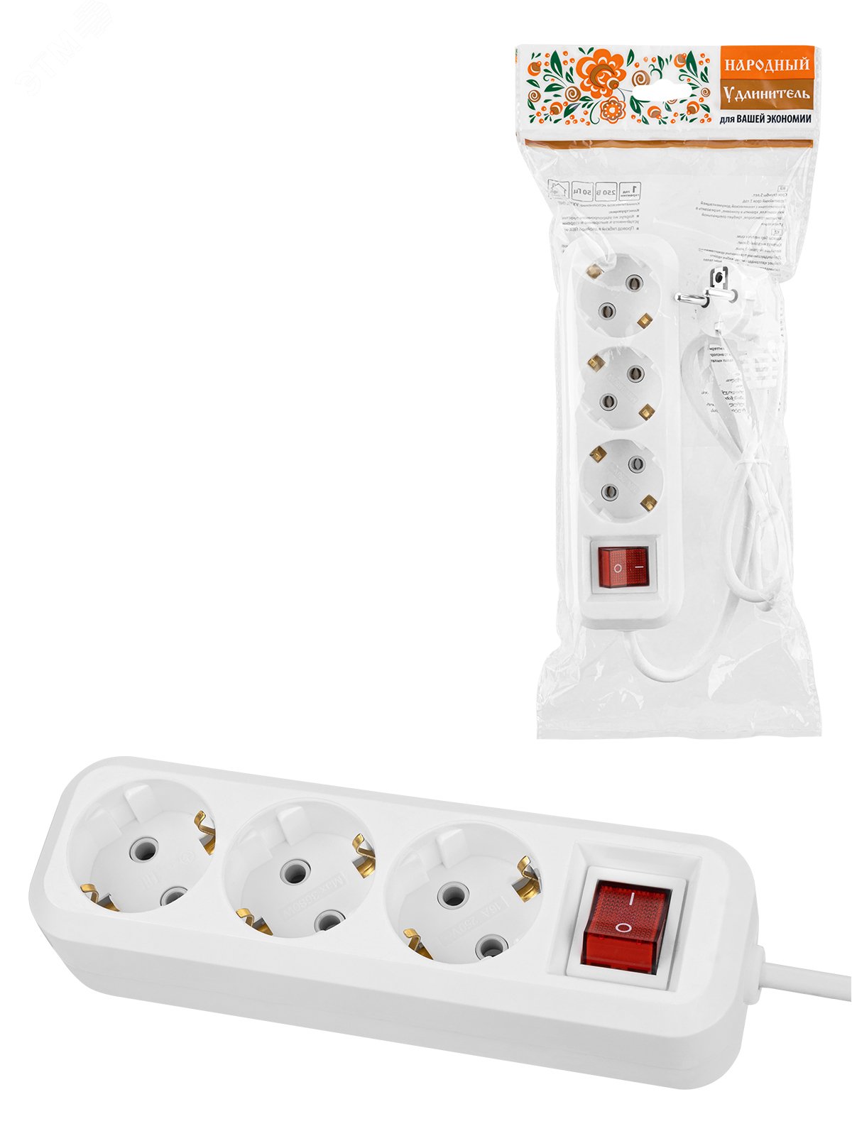 Изображение товара Удлинитель 3 гнезда 3 метра TDM ELECTRIC