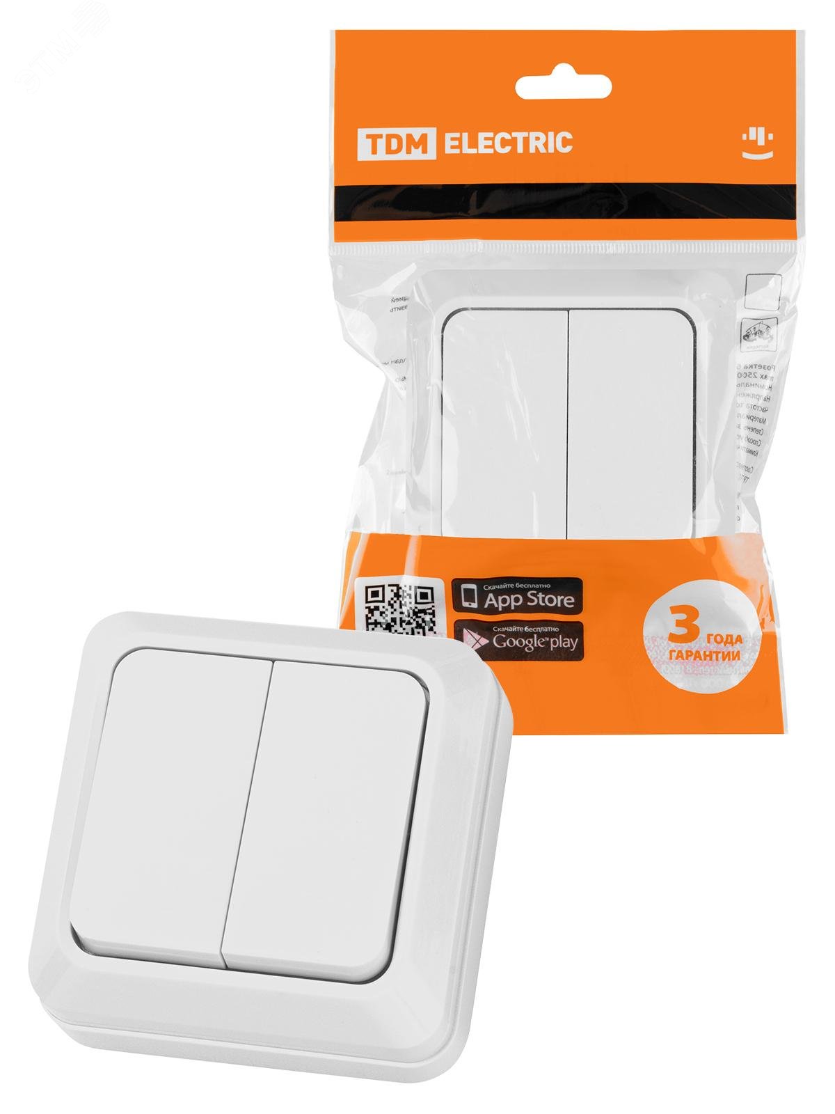 Изображение товара Выключатель двухклавишный открытой установки IP20 10А, белый ''Ладога'' (шт)