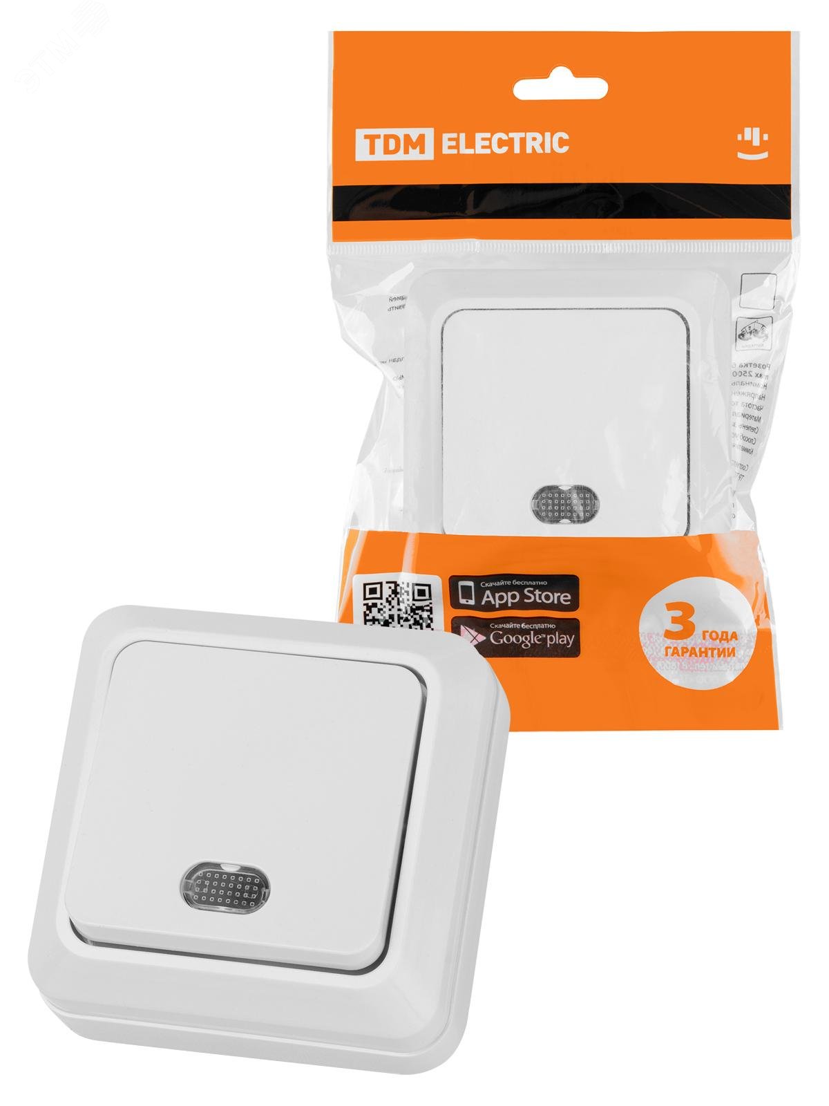 Изображение товара Выключатель одноклавишный открытой установки с подсветкой IP20 10А, белый ''Ладога'' (шт)