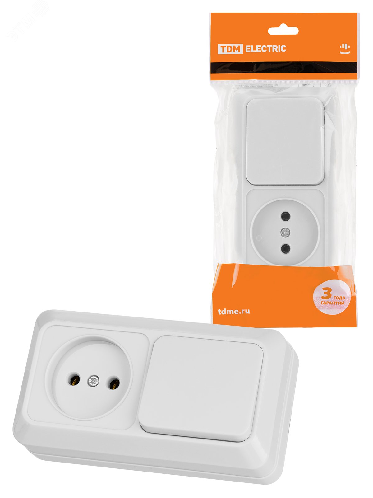 Изображение товара Блок TDM ELECTRIC Ладога 1-клавишный с розеткой 10А IP20