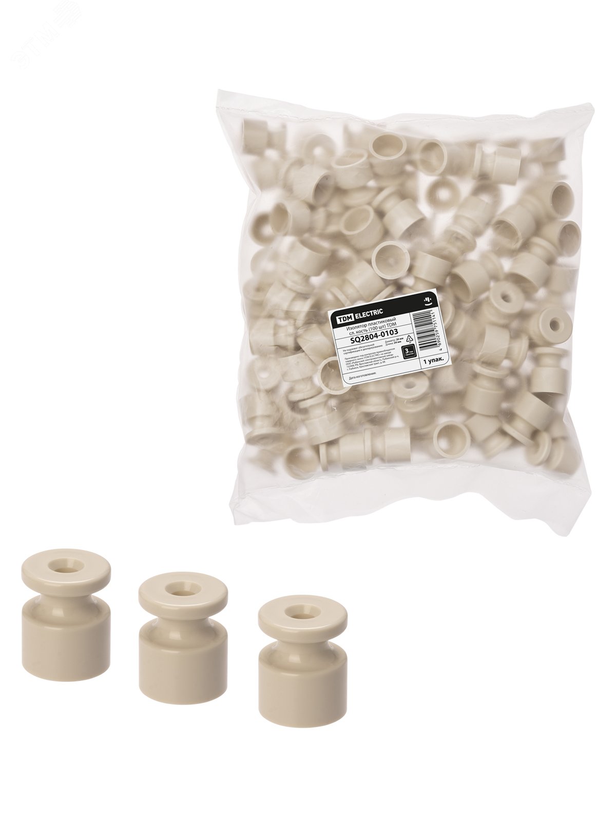 Изображение товара Изолятор пластиковый сл. кость 100 шт TDM - безопасная изоляция электропроводки