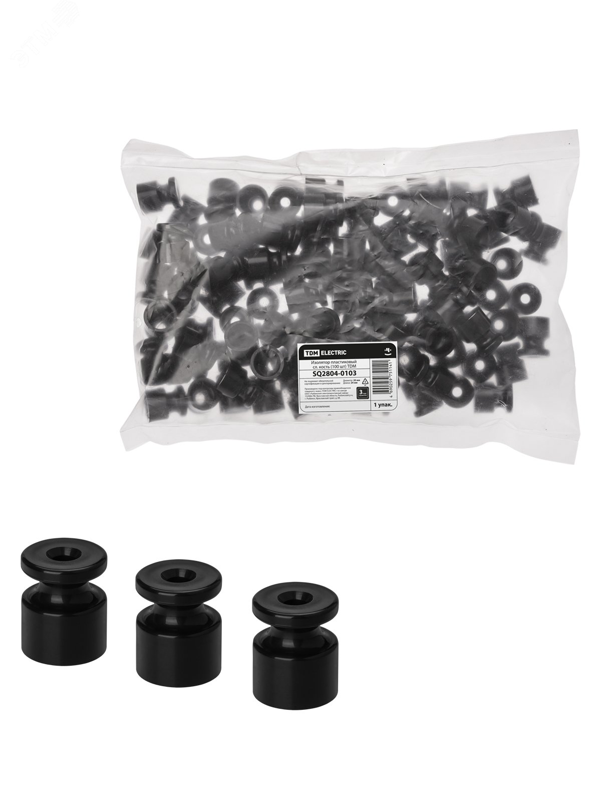 Изображение товара Пластиковый изолятор черный TDM 100 шт надежное решение для электротехнических работ