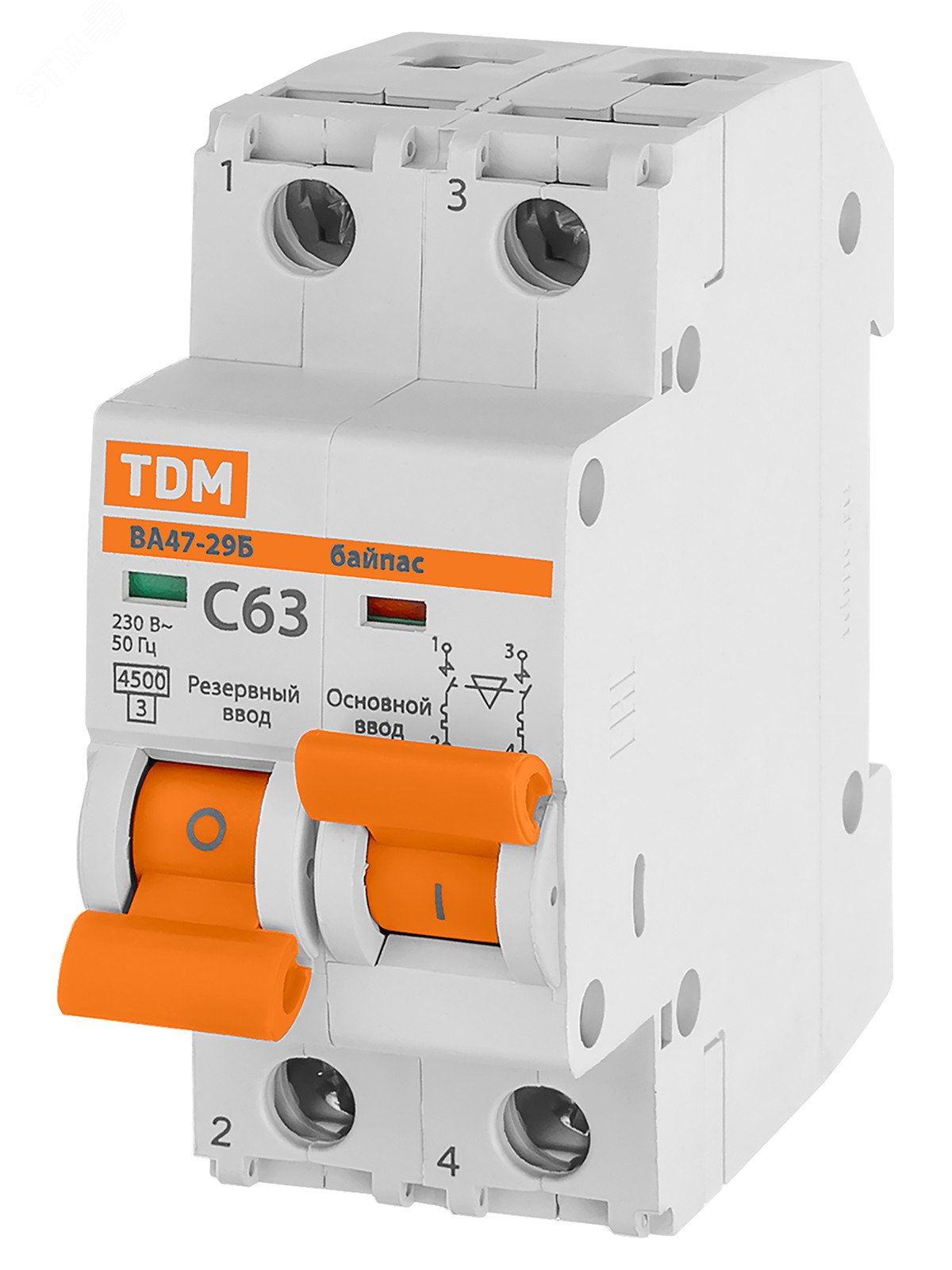 Изображение товара Автоматический выключатель с механической блокировкой (байпас) ВА47-29Б 1Р+1Р 20А 4,5кА х-ка C TDM (шт)
