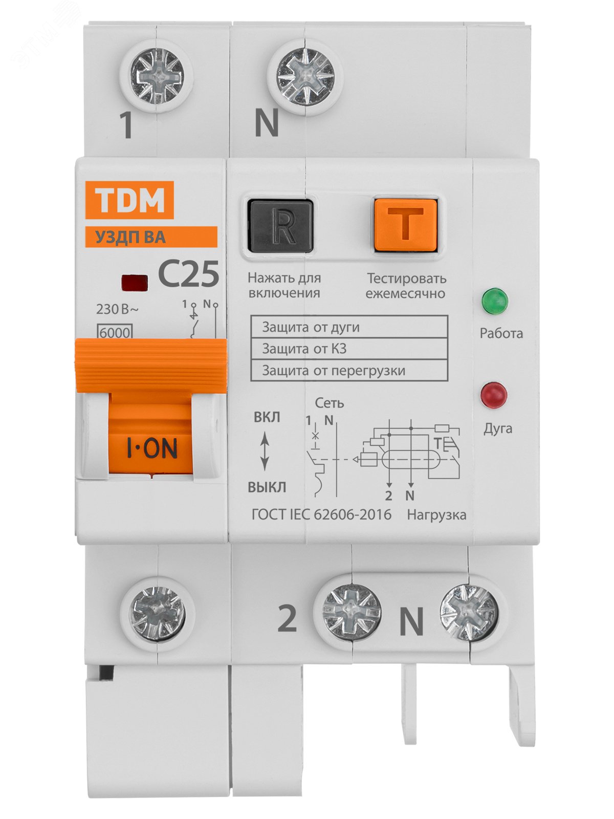 Изображение товара УЗДП с авт. выкл. 1P+N 25А 6кА х-ка С TDM (шт)
