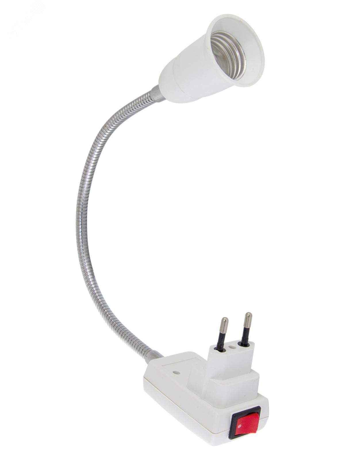 Изображение товара Переходник вилка Е27 гибкий 300мм с выключателем белый