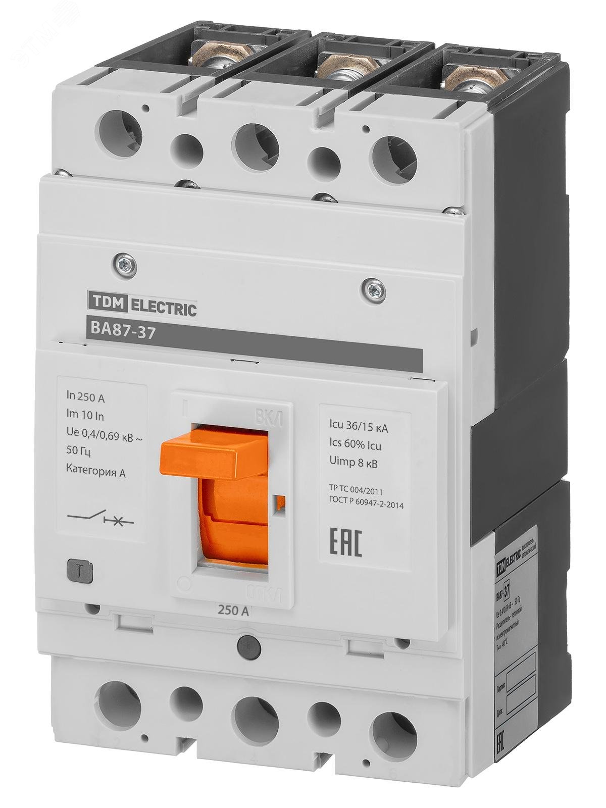 Изображение товара Автоматический выключатель VA87 3Р 250А 35кА 690В TDM ELECTRIC SQ0751-0018