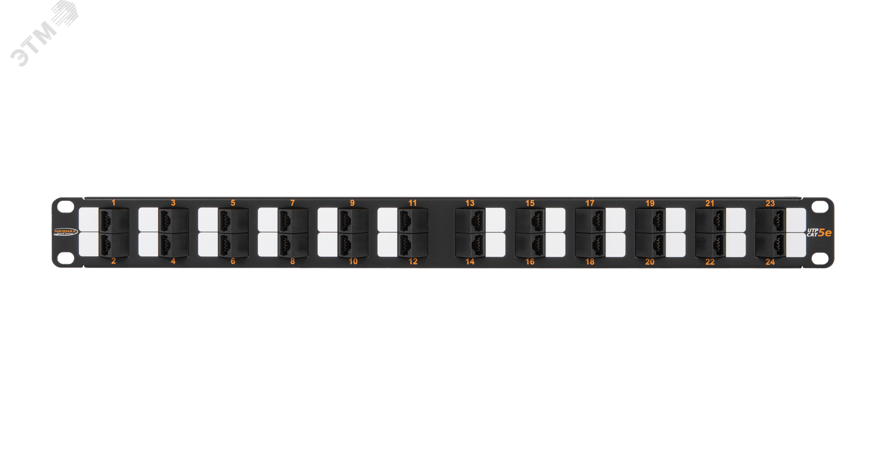 Панель 19'', 1U, 24 угловых порта, Кат.5e, RJ45/8P8C, неэкран., черная NMC-RP24UD2-AN-1U-BK NIKOMAX