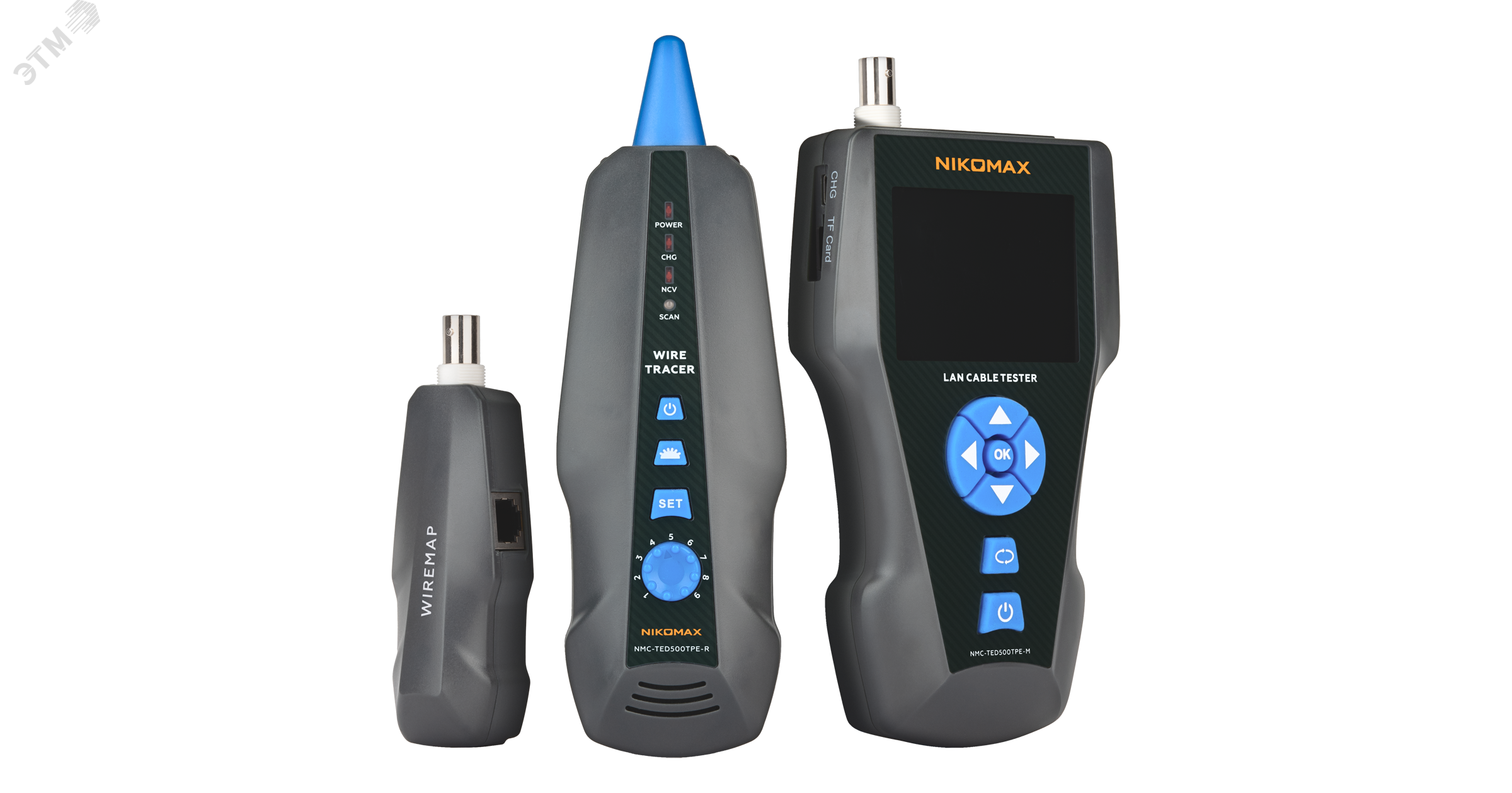 Изображение товара Кабельный тестер с LCD дисплеем, UTP/STP, RJ45, RJ12, RJ11, BNC, с функцией измерения длины, трассировкой кабелей и определением PoE, без флеш-накопителя (шт)