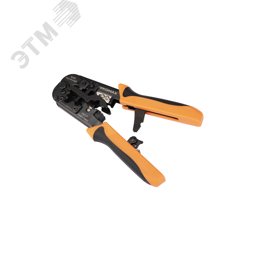 Изображение товара Инструмент обжимной, 2 гнезда, с храповиком, совместим с коннекторами: RJ45 8P8C (в т.ч. с сквозными), RJ12 6P6C, RJ11 6P4C (шт)