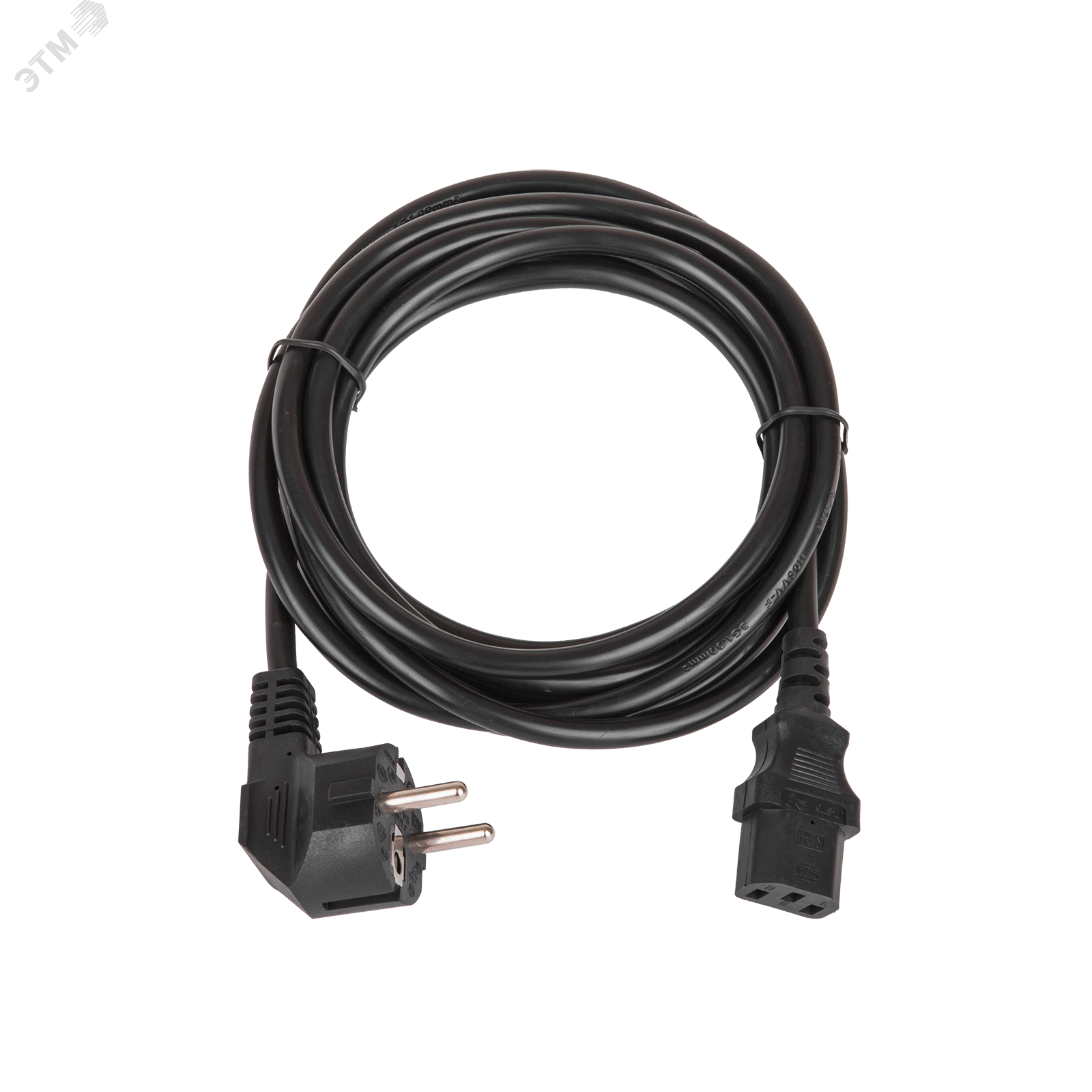 Изображение товара Кабель питания вход - евровилка с заземлением (Schuko CEE 7/7) выход - разъём C13 (IEC 60320) 3x0.75мм2 5 м 250В 6A черный (шт)