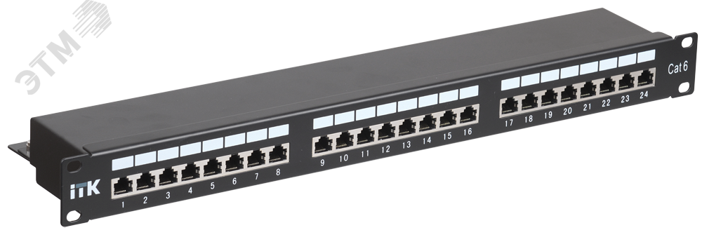 Изображение товара Патч-панель 1U категория 6 STP 24 порта (Dual), монтаж в шкаф 19 дюймов, черная