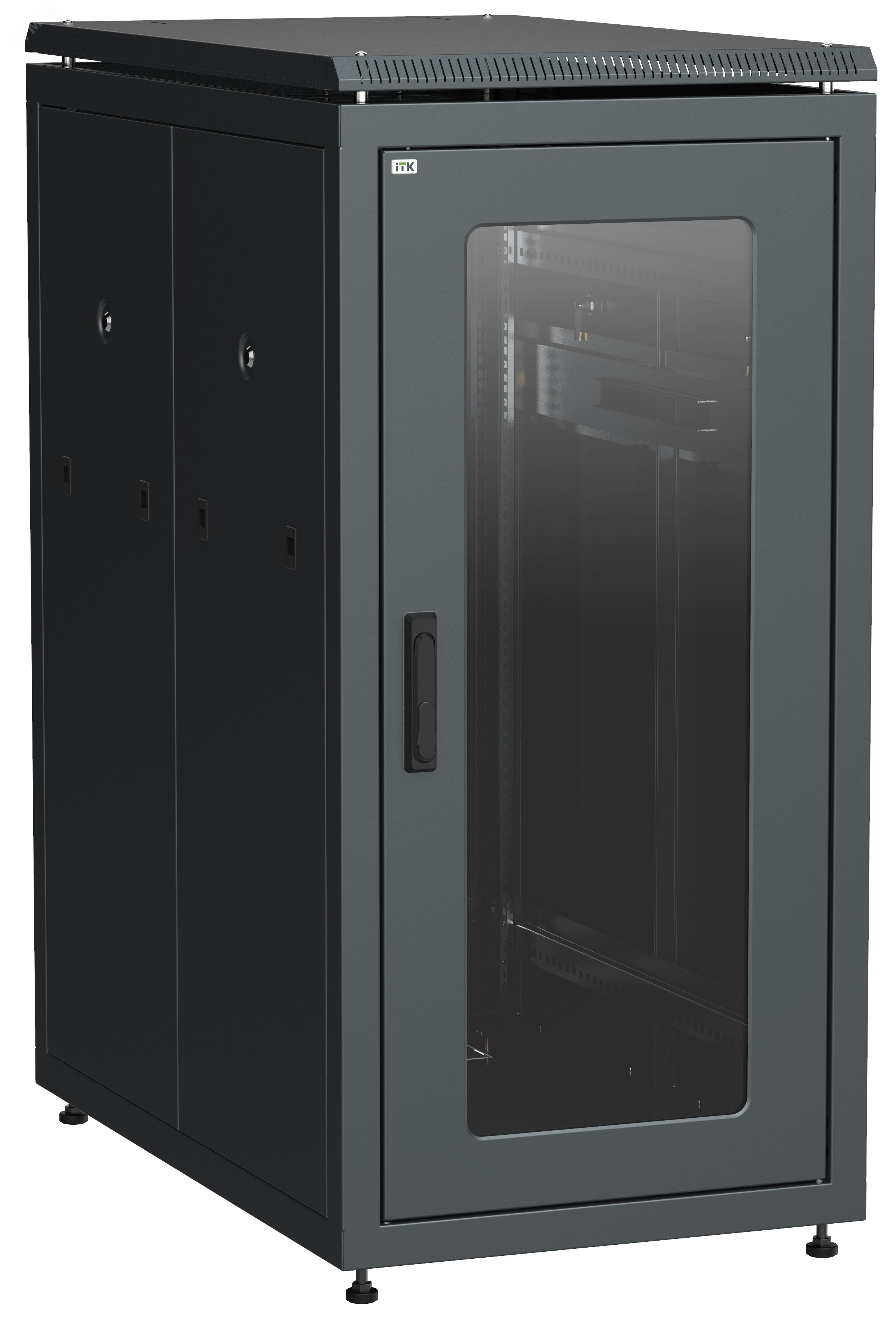 Шкаф сетевой 19дюйм LINEA N 24U 600х1000 мм стекл передняя дверь черный LN05-24U61-G ITK - превью 2