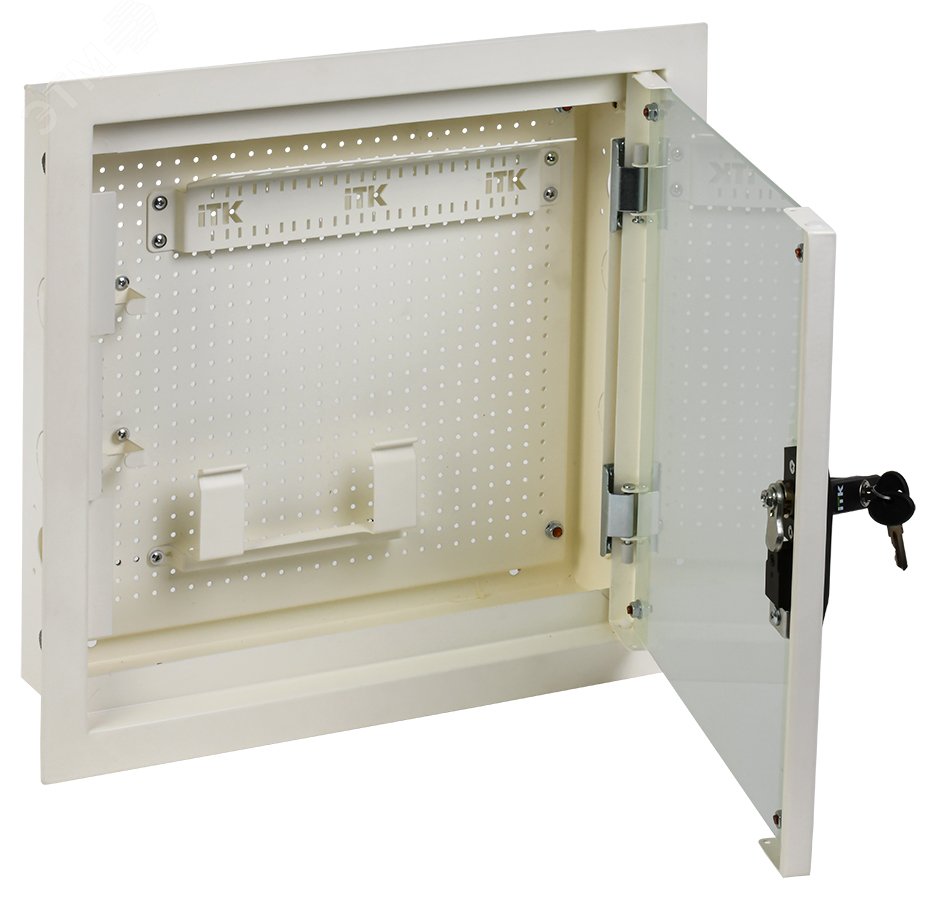 Шкаф мультимедиа LINEA R настенный встраиваемый 400х400мм дверь стеклянная белый RAL9016 LR16-4H41-G ITK - превью 2