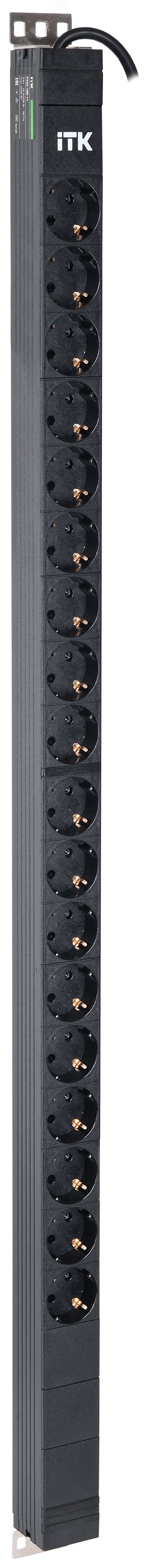 Блок распределения питания ITK PDU вертикальный 24U 1 фаза 16А 18 розеток Schuko (немецкий стандарт) кабель 3м вилка Schuko (немецкий стандарт) PV22-18D-11 ITK