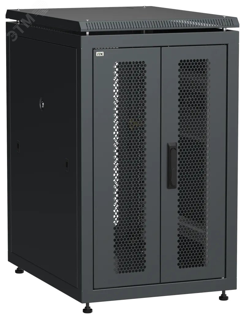Шкаф напольный сетевой 19' LINEA N 18U 600х800мм передняя распашная перфорированная дверь задняя перфорированная черный LN05-18U68-2PP ITK