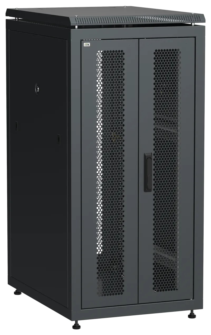 Шкаф напольный сетевой 19' LINEA N 24U 600х800мм передняя распашная перфорированная дверь задняя перфорированная черный