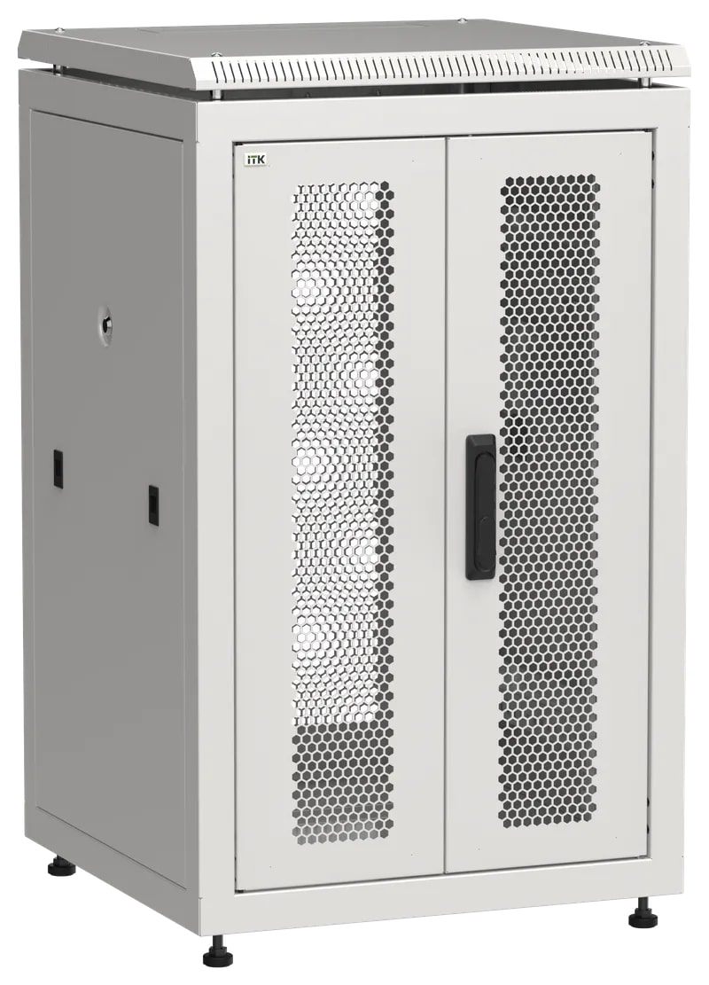 Шкаф напольный сетевой 19' LINEA N 18U 600х600мм передняя распашная перфорированная дверь задняя перфорированная серый