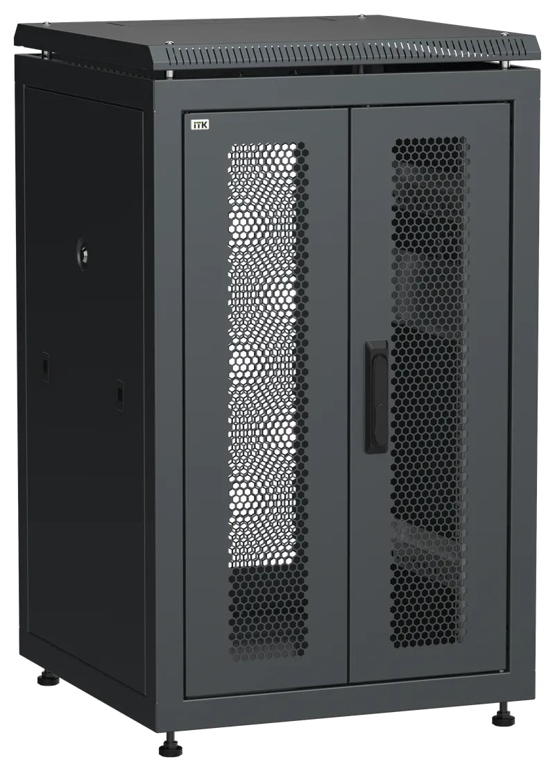 Шкаф напольный сетевой 19' LINEA N 18U 600х600мм передняя распашная перфорированная дверь задняя перфорированная черный