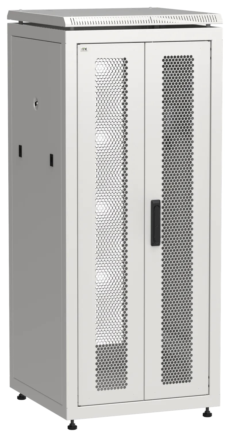 Шкаф напольный сетевой 19' LINEA N 28U 600х600мм передняя распашная перфорированная дверь задняя перфорированная серый