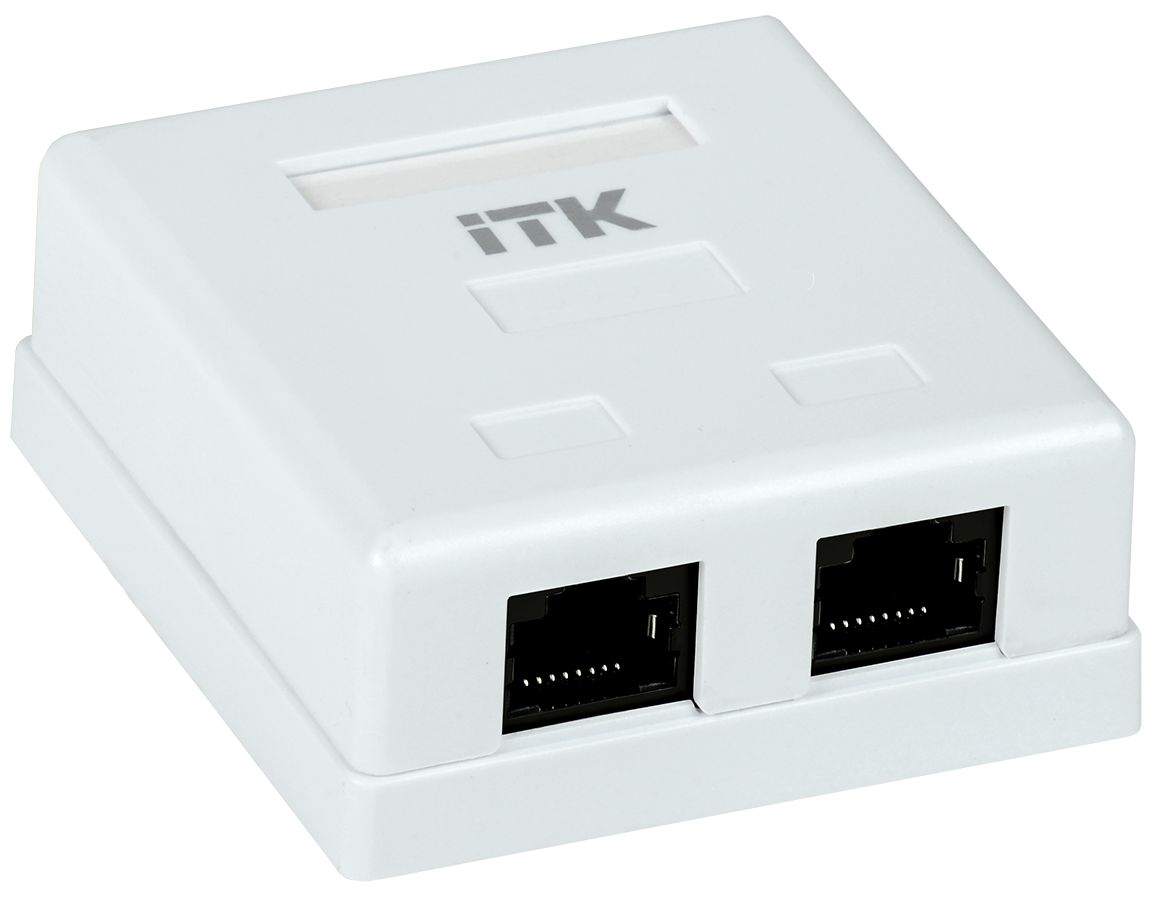 Настенная информационная розетка RJ45 8P8C кат.5E UTP 2-порта белая