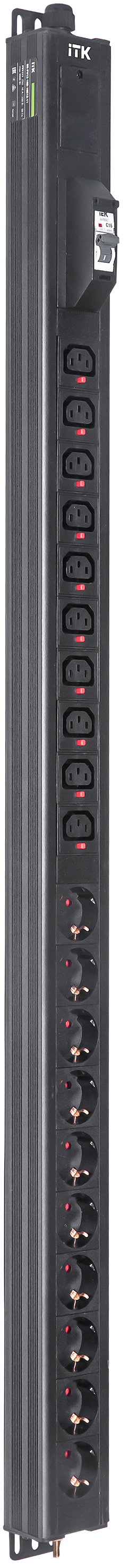 Блок распределения питания ITK BASE PDU PV1111 25U 1ф 16А 10SCHUKO 10C13 2.6м SCHUKO