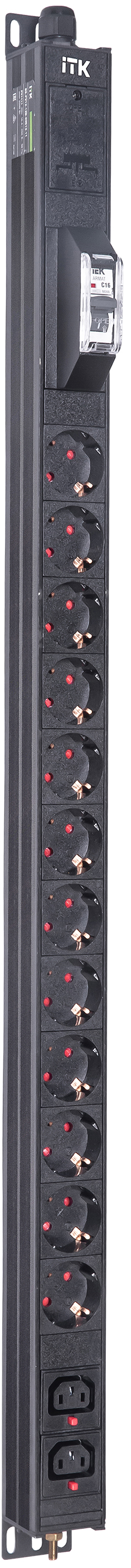 Блок распределения питания ITK BASE PDU PV1111 20U 1ф 16А 12SCHUKO 2C13 2.6м SCHUKO