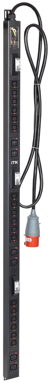 Блок распределения питания вертикальный BASE 38U 3фазы 32А 18 розеток C13 + 6 розеток C19 кабель 3м вилка IEC60309 (промышленная)