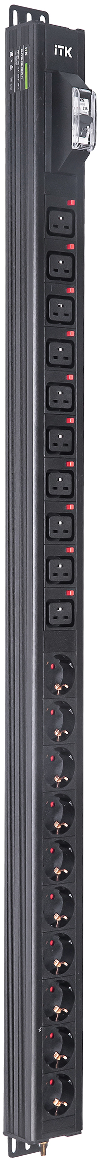 Блок распределения питания ITK BASE PDU PV1101 24U 1ф 16А 10SCHUKO 10C19 без каб.