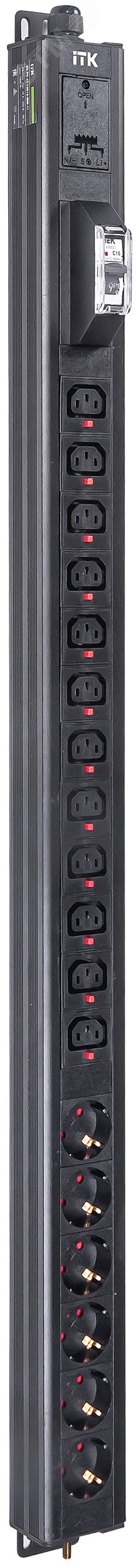 Изображение товара Блок распределения питания ITK BASE PDU PV1111 23U 1ф 16А 6SCHUKO 12C13 3м IEC60309 (шт)