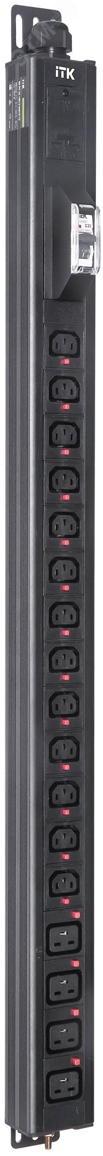 Изображение товара Блок распределения питания ITK BASE PDU PV1112 22U 1ф 32А 13C13 4C19 3м IEC60309 (шт)