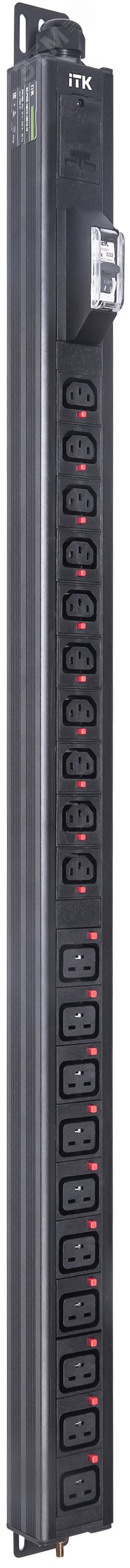 Изображение товара Блок распределения питания ITK BASE PDU PV1102 25U 1ф 32А 10C13 10C19 без каб. (шт)