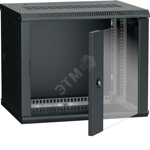 Изображение товара Шкаф LINEA W 9U 600х450мм дверь стекло черный RAL9005 (шт)