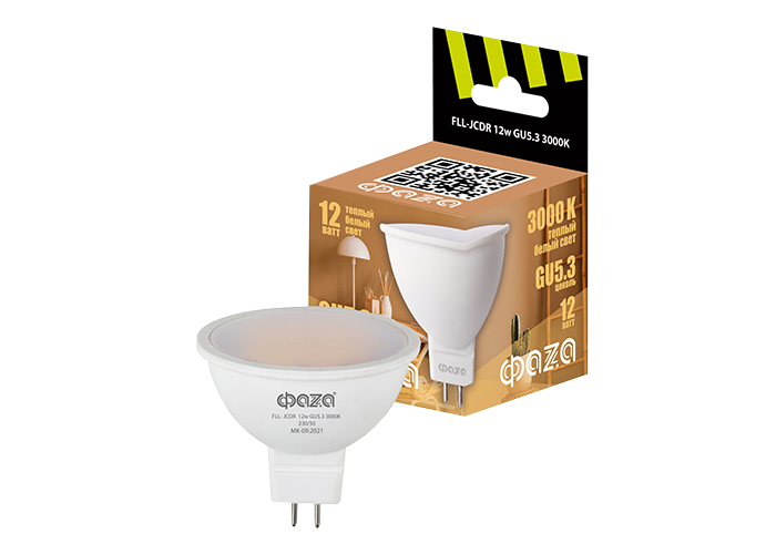 Лампа светодиодная LED 12Вт 3000K GU5.3 230/50