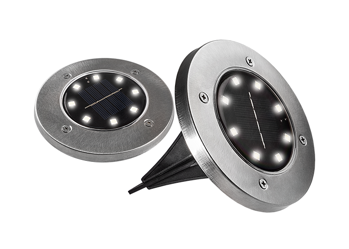 Светильник светодиодный для ландшафтного освещения садово-парковый ДВУ-0.2Вт 5000К в грунт солнечная батарей нерж. сталь компл. 2шт IP44