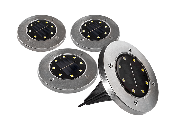 Светильник светодиодный для ландшафтного освещения садово-парковый ДВУ-0.2Вт 5000К в грунт солнечная батарей нерж. сталь компл. 4шт IP44