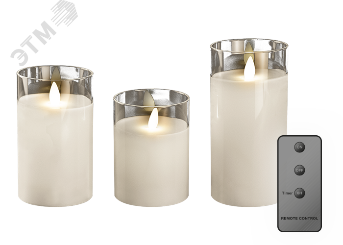 Изображение товара Комплект свечей CL7-SET3-wh - 3 восковые LED свечи в стеклянном корпусе