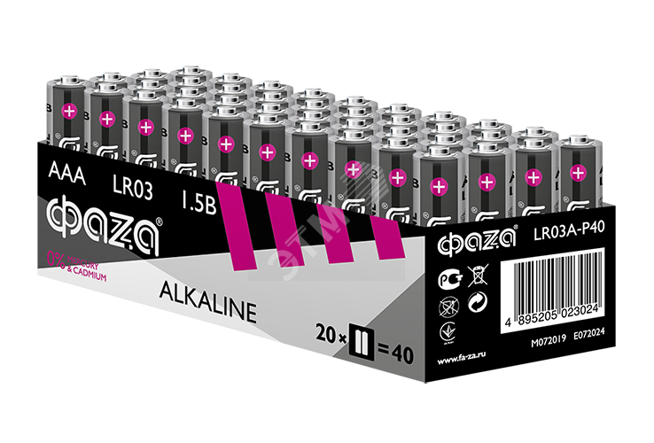 Элемент питания LR03 (AAA) алкалиновая уп. 40 шт. Alkaline Pack-40 5023024 ФАZА