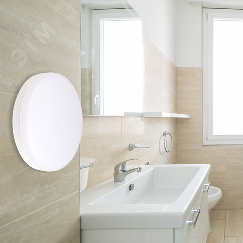 Светильник светодиодный пылевлагозащищенный ДБП-15Вт 4000К 1200Лм IP54 микроволновый датчик дежурный режим 170-265В круглый белый полипропилен - фото 4