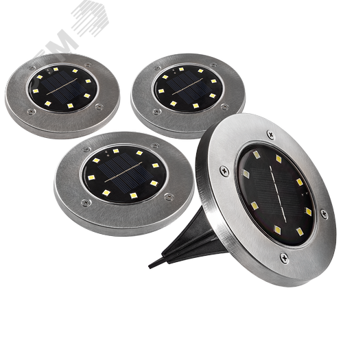 Светильник светодиодный для ландшафтного освещения садово-парковый ДВУ-0.2Вт 5000К в грунт солнечная батарей нерж. сталь компл. 4шт IP44 - фото 5